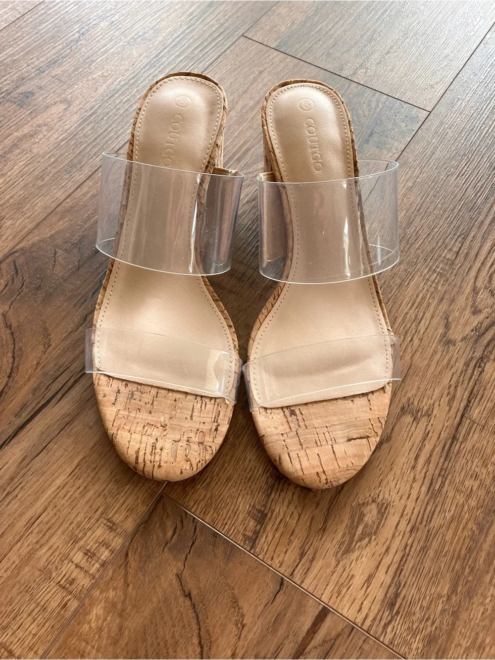 COUTGO Clear Strap Cork Heel Sandals